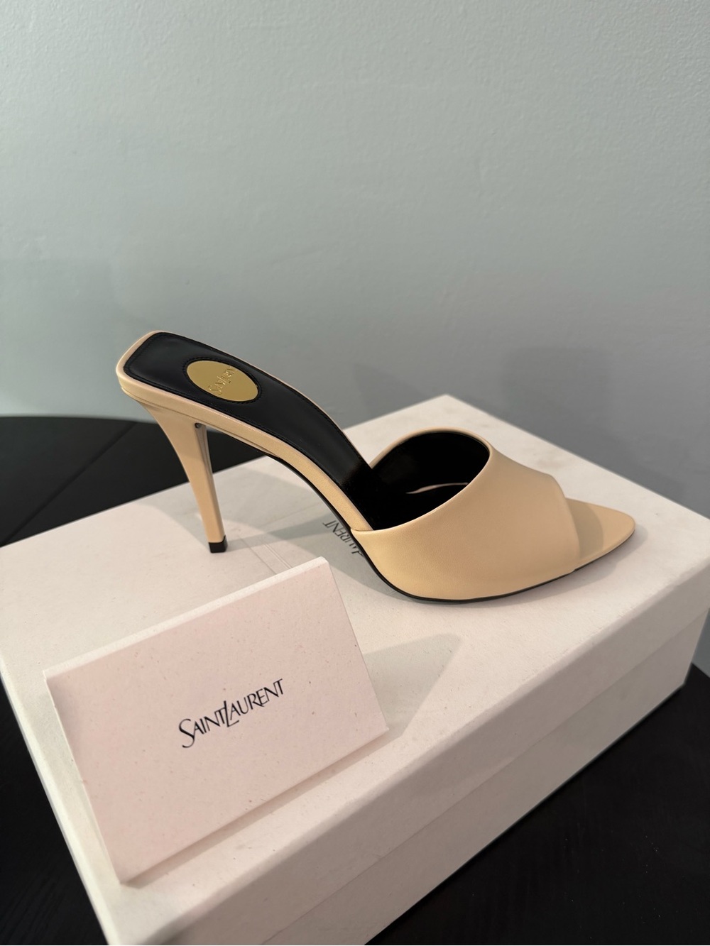 Saint Laurent Cream Leather Open-Toe Stiletto Mule - Picture 2 of 15